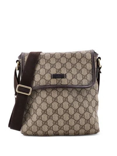 Pre-owned Gucci Flap Messenger Gg Coated Canvas Small Crossbody Bag In Brown