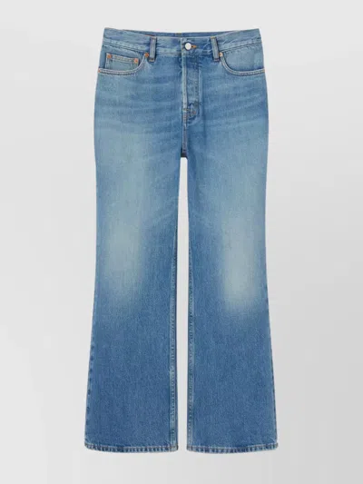 Gucci Flare Cut Short Denim Trousers In Blue