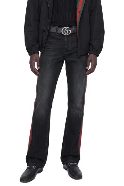 Gucci Flared 5 Pocket Jeans With Web In Black