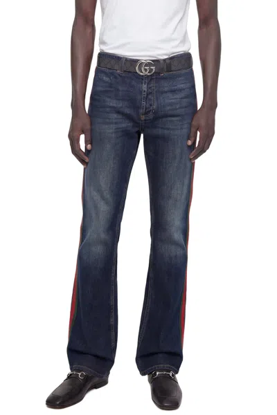 Gucci Flared 5 Pocket Jeans With Web In Blue