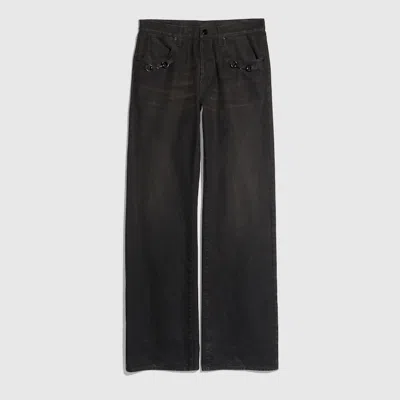Gucci Flared Cotton Denim Pants With Horsebit In Purple