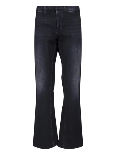 Gucci Stretch Denim Jeans Flared Legs Side Stripe In Black