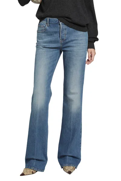Gucci Flared Stretch Cotton Denim Jeans In Blue