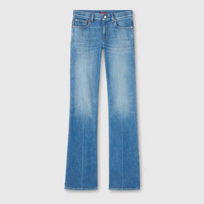 Gucci Flared Stretch Cotton Denim Pants In Blue