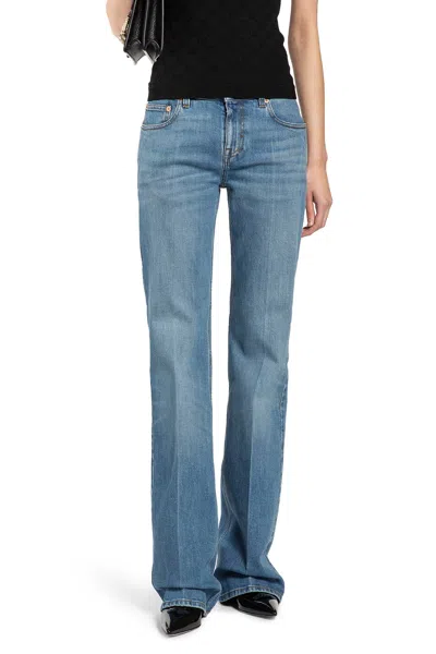 Gucci Flared Stretch Cotton Denim Trousers In Blue