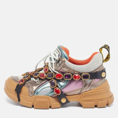 Pre-owned Gucci Flashtrek Chunky Size 38 Multicolor Leather And Mesh Lace Up Sneakers