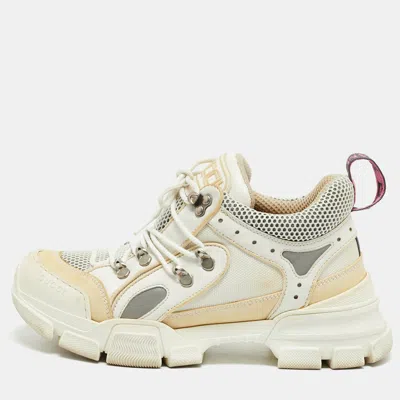 Pre-owned Gucci Flashtrek Chunky Size 39 White/beige Canvas And Leather Lace Up Sneakers