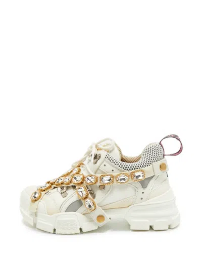 Pre-owned Gucci Flashtrek Crystal-embellished Low-top Sneakers In Neutral