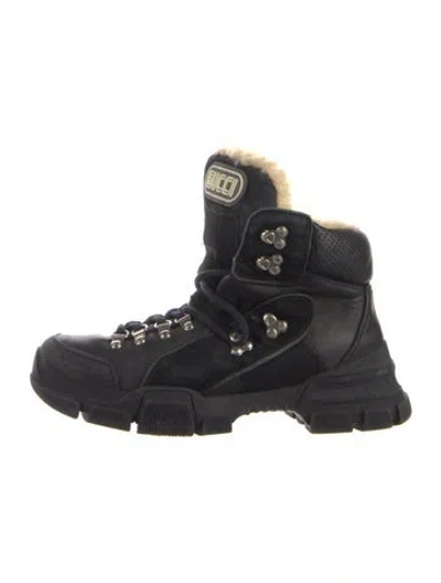 Pre-owned Gucci Flashtrek High-top Hiking Boots Signature Logo Combat Boots In Black