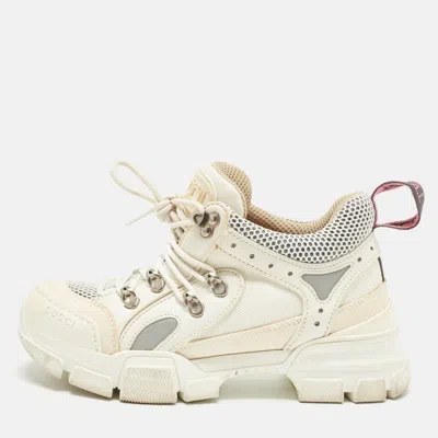 Pre-owned Gucci Flashtrek Size 36 White/cream Leather And Mesh Removable Crystals Lace Up Sneakers