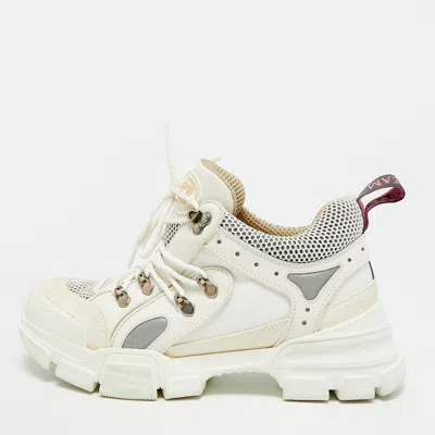 Pre-owned Gucci Flashtrek Size 40 White/cream Leather And Suede Lace Up Sneakers