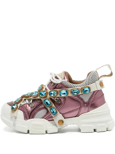 Pre-owned Gucci Flastrek Embellished Sneakers