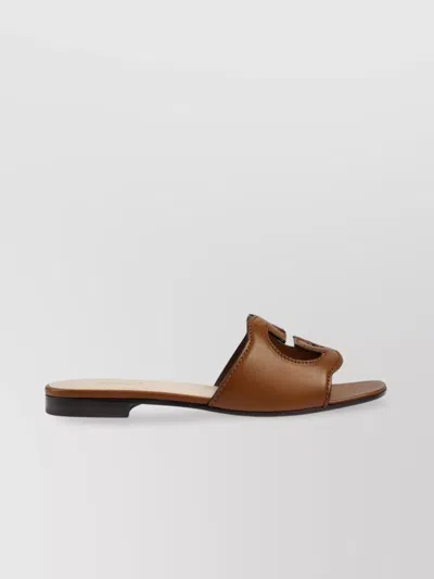 Gucci Interlocking G Cutout Leather Sandal In Brown