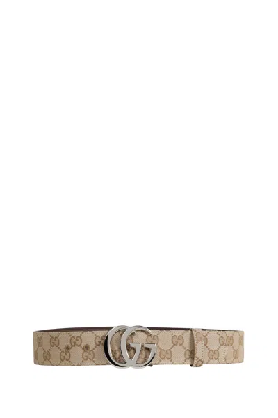Gucci Flat Marmont Canvas Belt In Neutral