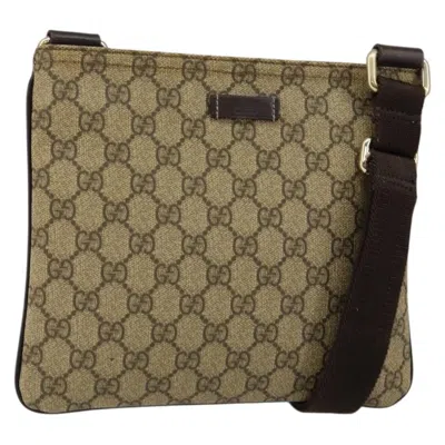 Pre-owned Gucci Flat Messenger Bag Gg Canvas Beige Canvas Shoulder Bag Bag () In Sand
