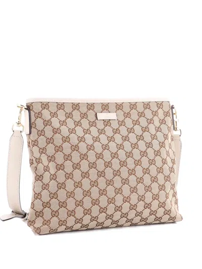 Pre-owned Gucci Flat Messenger Bag Gg Canvas Medium Crossbody Bag In Brown