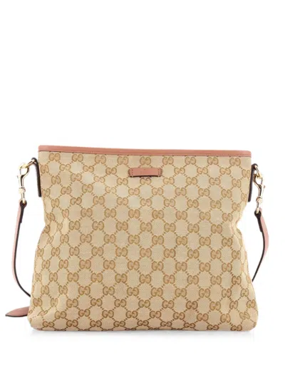 Pre-owned Gucci Flat Messenger Bag Gg Canvas Medium Crossbody Bag In Brown