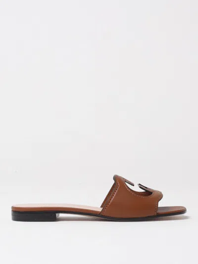 Gucci Flat Sandals Woman Brown In Cuir