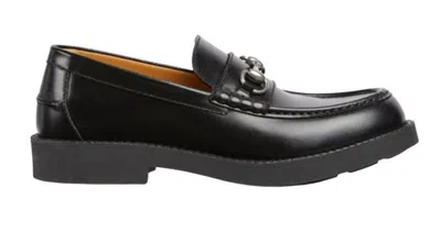Gucci Black Chunky Loafers With Horsebit Detail In Leather Man In Multicolor