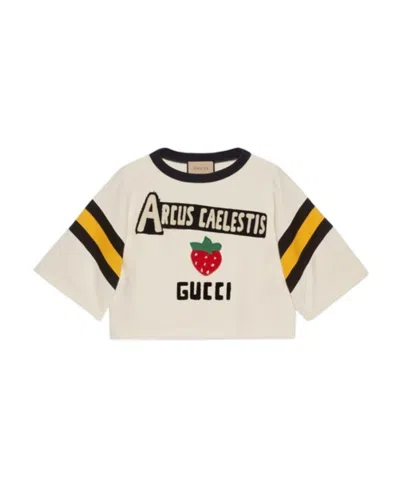 Gucci Flocked-print Cropped Sweatshirt In White
