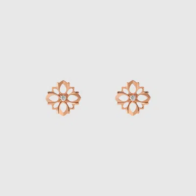 Gucci Flora 18k Diamond Stud Earrings In Rose Gold