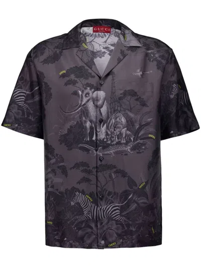 Gucci Flora And Fauna Print Silk Shirt In Grau