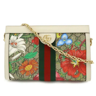 Pre-owned Gucci Flora Beige Multi-color White Pvc Leather Shoulder Bag ()