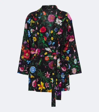 Gucci Flora Belted Silk Crepe De Chine Shirt In Multi