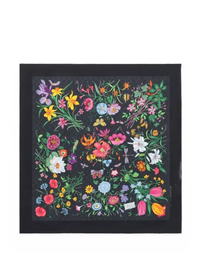 Gucci Silk And Wool-blend Scarf With Flora Print In Multi