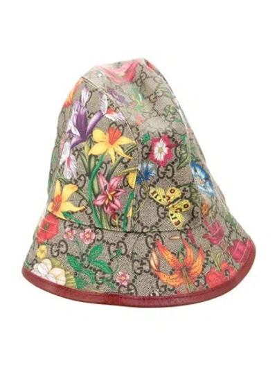 Pre-owned Gucci Flora Coated Canvas Bucket Hat W/tags In Neutrals