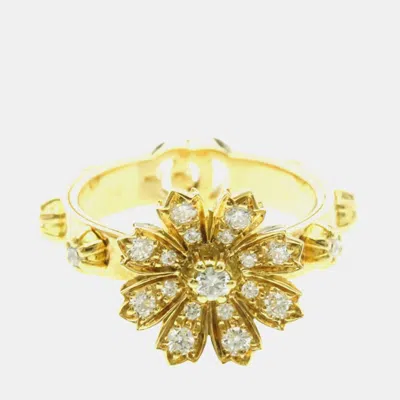 Pre-owned Gucci Flora Diamond Ring 18k Yellow Gold Fashion Diamond Band Ring Eu 54