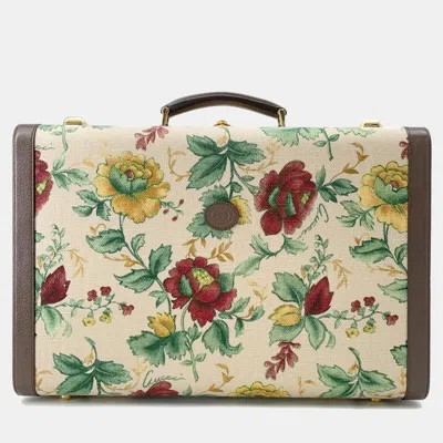 Pre-owned Gucci Flora Double G Trunk Beige/multicolor Canvas Leather Size Medium