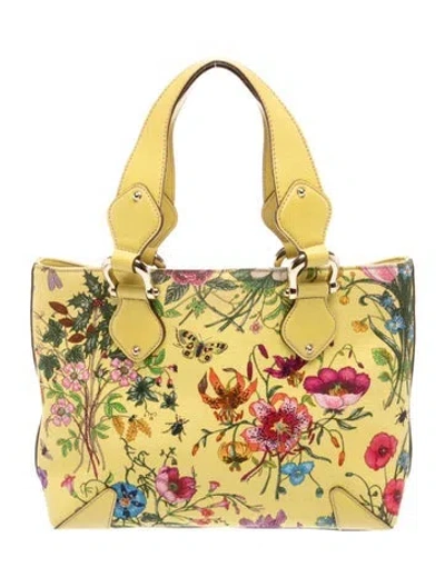 Pre-owned Gucci Flora Flora Tote In Yellow