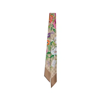 Gucci Flora-print Gg Silk Ribbon Scarf In Multi