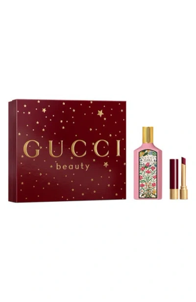 Gucci Flora Gorgeous Gardenia Eau De Parfum & Lipstick Gift Set $230 Value In Transparent