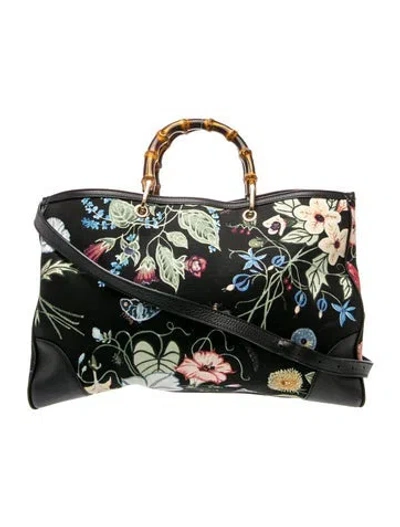 Pre-owned Gucci Flora Knight Bamboo Shopper Large W/ Tags In Black