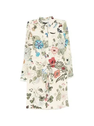 Pre-owned Gucci Flora Knight Printed Silk Shirt Dress In Neutral