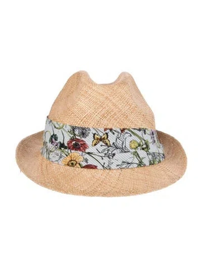 Pre-owned Gucci Flora Knight Straw Fedora