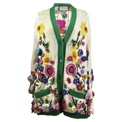 Pre-owned Gucci Flora Knitted Relief Cardigan In Sand