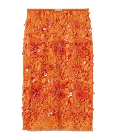 Gucci Flora Lace Skirt With Beads In Orange