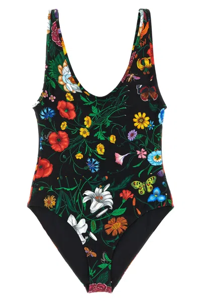 Gucci ' Flora' One-piece Swimsuit In Black