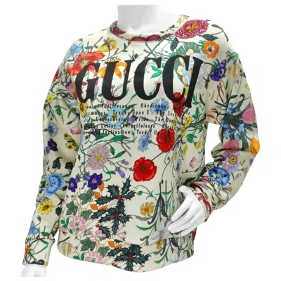 Pre-owned Gucci Flora Oversized Heavy Felt Logo Sweatshirt In Gray
