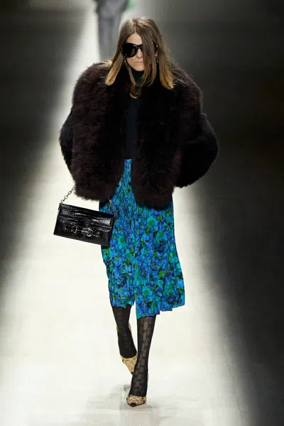 Gucci Flora Pleated Midi Skirt In Blue