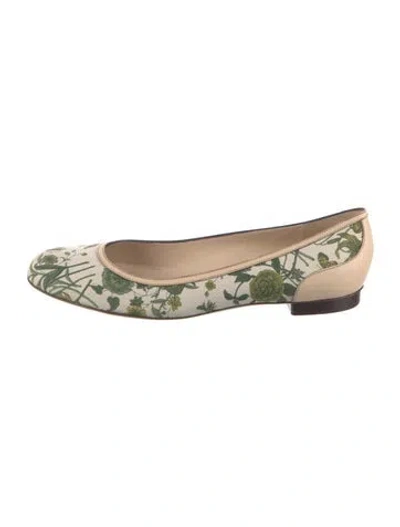 Pre-owned Gucci Flora Print Canvas Ballet Flats In White
