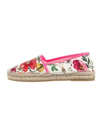 Pre-owned Gucci Flora Print Canvas Espadrilles In White