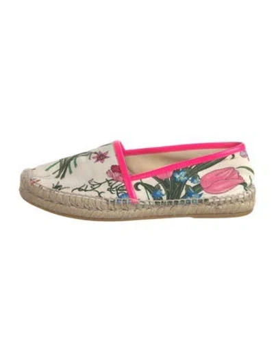 Pre-owned Gucci Flora Print Canvas Espadrilles In White
