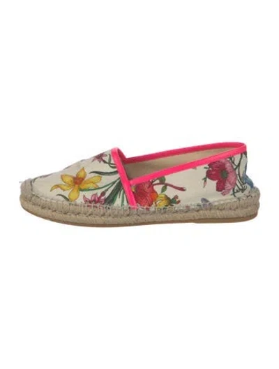 Pre-owned Gucci Flora Print Canvas Espadrilles In White