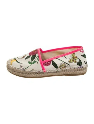 Pre-owned Gucci Flora Print Canvas Espadrilles In White