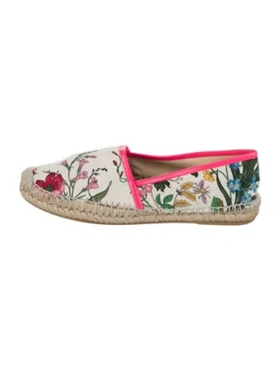 Pre-owned Gucci Flora Print Canvas Espadrilles In White