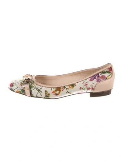 Pre-owned Gucci Flora Print Canvas Flats In Neutral